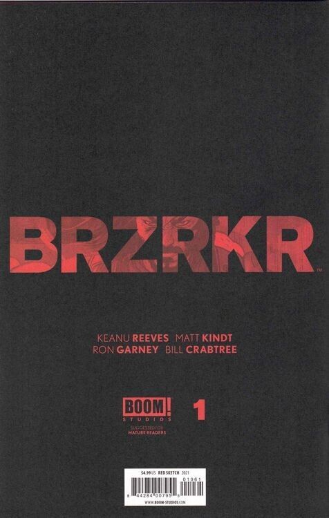 BRZRKR #1 ~ 1:10 RED BLANK VARIANT COVER ~ KEANU REEVES / RON GARNEY ~ UNREAD NM