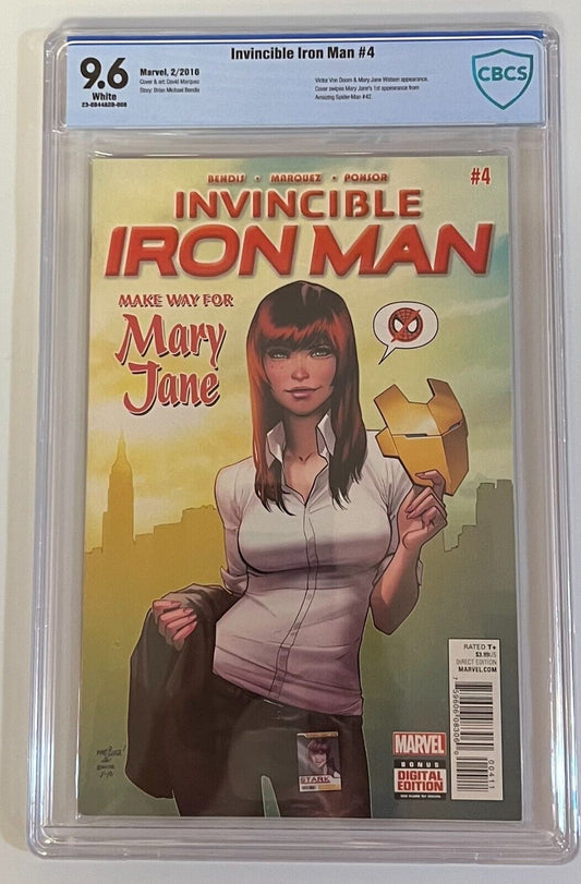 INVINCIBLE IRON MAN #4 CBCS 9.6 DAVID MARQUEZ MARY JANE COVER 2015 MARVEL COMICS