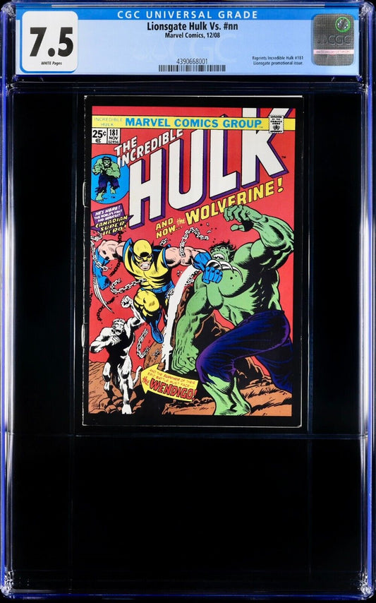 The Incredible Hulk 181"Hulk Vs." Lionsgate Promo **RARE** CGC 7.5 GRADED