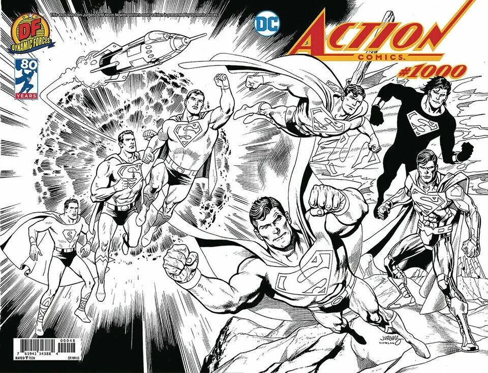 ACTION COMICS 1000 DAN JURGENS DF EXCLUSIVE B&W WRAPAROUND SKETCH VARIANT W/COA.